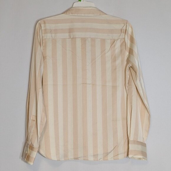 A NEW DAY White/Beige Striped Long Sleeve SATIN Button Top; Size XS - Picture 2 of 4